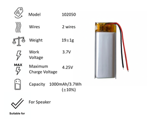 Литий-полимерный аккумулятор 102050 с 2 проводами, сменный, высокой емкости, перезаряжаемый, для колонок - Product Image 3