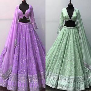 Presentación del nuevo diseñador Lehenga Choli Fancy Style Faux Georgette Sequence Work Multi Needle Work Bordado Work Zari Work - Product Image 2