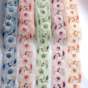 Nouvelle arrivée de haute qualité multicolore Polyester broderie Tulle Net chimique dentelle garniture fleur dentelle à coudre 2 "Offre Spéciale en gros - Product Image 1