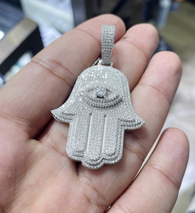 Collar con Colgante de Mano de Hamsa con Incrustaciones de Piedras, Tono Plateado, Amuleto de Protección, Estilo Hip Hop, Joyería de Moda - Product Image 4