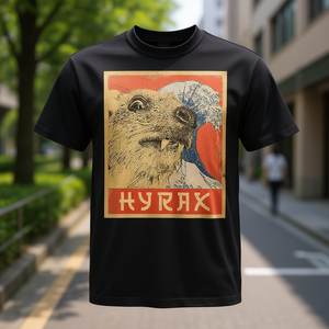 T-shirt promozionale con meme Hyrax in stile vintage giapponese - Product Image 3