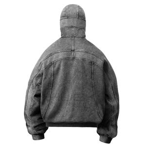 Venta al por mayor de la gota del hombro del Vintage suéter con capucha en blanco de lavado ácido de los hombres de impresión personalizada de cara completa con cremallera sudaderas con capucha 2026 - Product Image 5