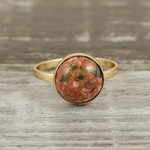 Natural Unakite Gemstone <b>Ring</b> In Gold Plated 925 <b>Sterling</b> <b>Silver</b> | Handmade <b>Adjustable</b> Statement <b>Ring</b> - Product Image 1