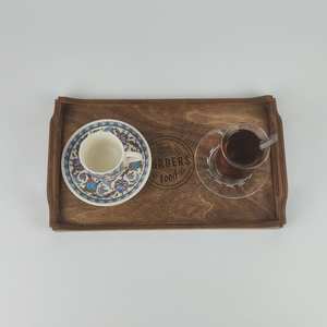 Plateau moderne en bois de noyer pouf avec poignées plateau de service pour la décoration de salon idée cadeau pour la maison - Product Image 2