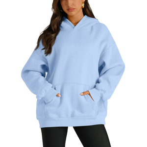 Sudaderas con capucha para mujer, jersey de manga larga de algodón 100%, sudaderas en blanco de Color sólido, sudaderas con capucha informales transpirables con hombros caídos para mujer - Product Image 2