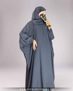 Jilbab ผ้าโพลีเอสเตอร์สีเทาขนแกะสีพีชแบบเรียบง่ายทรงหลวมมีฮู้ด - Product Image 4