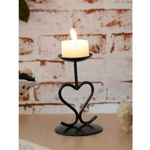 Porte-bougie moderne en fer en forme de cœur, chandelier géométrique en fil métallique noir pour centre de table de mariage, fête ou décoration intérieure - Product Image 1