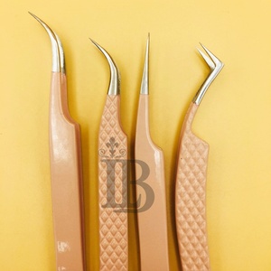 Nouvelles pinces à cils pour extensions, pinces à cils plats en vison, pinces courbées de haute qualité, en acier inoxydable, logo personnalisé disponible. - Product Image 4