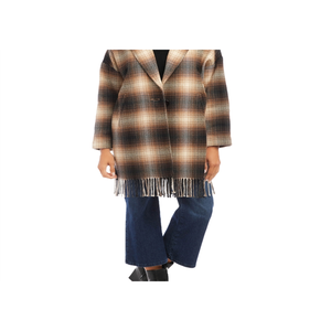 Veste à franges à carreaux Karen Kane, marron, avec logo personnalisé, en cuir de mouton, daim et polyester teint, pour l'automne et le printemps - Product Image 2