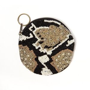 Porte-monnaie rond en perles de designer avec motifs de broderie Pochette à monnaie ronde tendance avec coutures colorées en perles de rocaille - Product Image 6