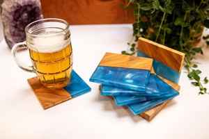 Housewarming Gift for New House Apartment Creative Resin <b>Wood</b> <b>Coasters</b> Modern Style <b>Wood</b> and Epoxy Resin <b>Coasters</b> - Product Image 3