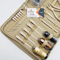 Kit d'extension capillaire beige le plus vendu avec étui beige et étiquette privée, micro-anneaux, pinces de retrait, clips, perles et fil
