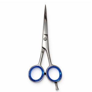 กรรไกรตัดผมมืออาชีพคุณภาพสูง ทำจากสแตนเลสสตีลคมกริบ พร้อมวงแหวนรองรับสีน้ำเงินเพื่อความสบายสำหรับช่างทำผม - Product Image 1