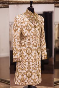 ELEGANT-DABKA-HEAVY-EMBROIDERY on GROOM-SHERWANI & <b>PANT</b> WITH EMBELLISHED CRYSTAL GLASS BEADS,DABKA WORK for WEDDING=2024 - Product Image 2