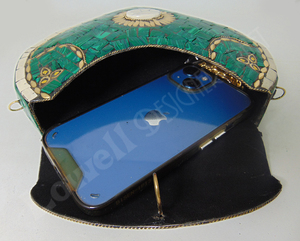 <b>Green</b> Metal Multicolor Mosaic Clutch <b>Purse</b> Bag with FLAP Shape by Lowellcraft.com - Product Image 2