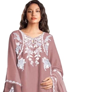 Nuevo zorro pakistaní Georgette Kurtis con interior.(Santoon) con viscosa Blanded Pent y Organza con trabajo de corte Dupatta - Product Image 1