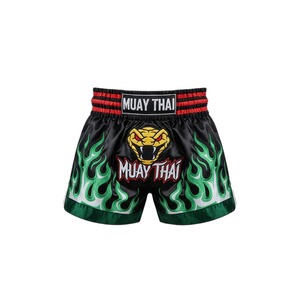 Pantalones Cortos de Boxeo Muay Thai MMA de Satén Verde Azulado de Lujo, Bordados con Cabeza de León Dorada, Logotipo Personalizado, Elásticos, para Entrenamiento - Product Image 4
