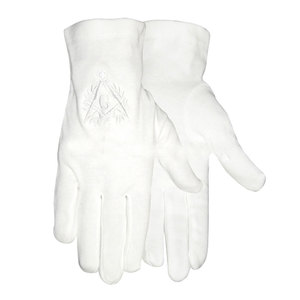 2025 Masonic French Rite White Cotton Gloves with Red <b>Yellow</b> Embroidery - Product Image 2