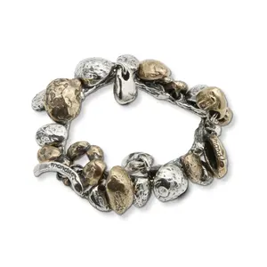 Beautiful jewellery made in Italy Sassi articulated bracelet with small 925 silver and bronze charms with T-bar closure