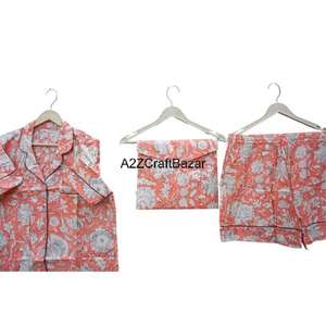 Conjunto de Pijama Corto para Mujer, Elegante y con Estampado Floral, 100% Algodón Puro, Cierre con Cordón, Ropa de Dormir para Verano - Product Image 5