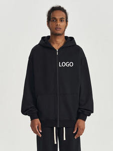 Sweat à capuche non tissé zippé imprimé de logo personnalisé en gros Sweatshirts Hip Hop Streetwear surdimensionnés lourds pour hommes pour l'hiver - Product Image 4