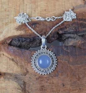 จี้กลมคาลซิโดนีเงินสเตอร์ลิง925ทำด้วยมือหรูหราเครื่องประดับหินวันเกิดชุบโรเดียมของขวัญวันเกิด - Product Image 4