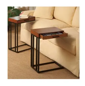 Modern Wood metal Sofa Side Tables Couch bar set of 2