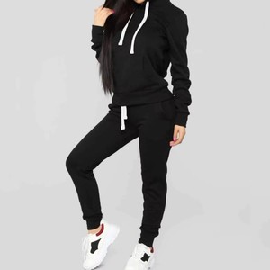 Nouveau élégant dames sweats à capuche et pantalons de survêtement 2 pièces ensemble survêtement pour femmes 100% coton polaire pull personnalisé femmes survêtements - Product Image 3
