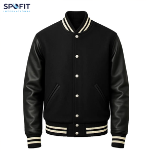 Chaquetas Varsity de Lona al por Mayor, Transpirables, con Parches Bordados, Mangas de Cuero Personalizadas, Chaqueta de Invierno Estilo Urbano para Hombre - Product Image 5