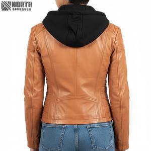 Sheep Leather With Detachable <b>Jersey</b> Fabric Hoody Customized Logo Design Custom Fashion Stylish Streetwear Winter <b>Women</b> Ladies - Product Image 2