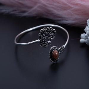 925 Sterling Silver <b>Adjustable</b> Cuff Peacock <b>Bracelet</b> with Sunstone Stylish Trendy Oxidized Handmade Jewelry Wedding Anniversary - Product Image 2