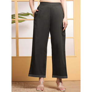 Ensemble coordonné Deebco pour femmes en coton vert olive uni, haut brodé avec pantalon palazzo, tenue en 2 pièces, vêtements décontractés quotidiens, style occidental - Product Image 4