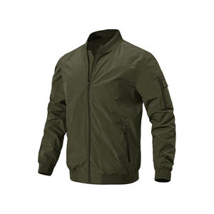 Veste manteau à fermeture éclair à col montant pour hommes personnalisée 100% polyester vêtements de rue décontractés pour le printemps automne blouson bombardier noir - Product Image 4