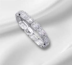 Brazalete de Tenis Unisex de Lujo Estilo Hip Hop Ajustable con Incrustaciones de Moissanita en Bisel, Chapado en Oro Rosa sobre Plata de Ley - Product Image 2