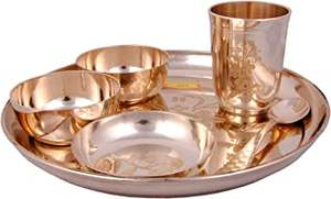 Design haut de gamme best-seller pur cuivre bronze thali ensemble de plaque bol cuillère et verre pour mariage à domicile de Jamsons Exports - Product Image 2
