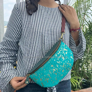 Bolsos cruzados de cuero reciclado metálico con pelo para mujer, riñoneras occidentales y riñoneras, bolsos de hombro de piel de vaca - Product Image 3