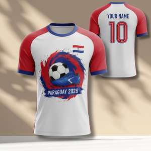 Maglia da Tifoso Paraguay WC 2026, T-Shirt Rossa Bianca e Blu con Grafica Calcistica, Orgoglio Sudamericano, Maglietta Promozionale per il Giorno della Partita - Product Image 1