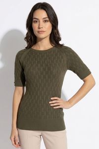 Blusa de Punto Trenzado para Mujer, Textura Suave, Cuello Barco, Manga Corta, Estilo Casual, Elegante, Corte Ajustado - Product Image 2
