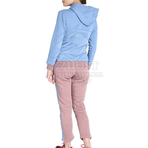Ensemble de survêtement pour femme à blocs de couleur, à capuche, manches longues, pantalon de jogging zippé, tenue sportive décontractée, en polyester et coton tricoté - Product Image 2