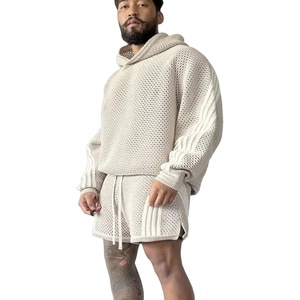 Conjunto de 2 piezas para hombre: Sudadera con capucha corta con lavado ácido y shorts vintage, shorts descoloridos por el sol, sudadera con capucha con cremallera y estampado serigrafiado. - Product Image 1