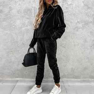 Women's Summer Breathable Hooded Casual Cotton Tracksuit Solid Pullover Sweatshirt and <b>Sweatpants</b> <b>Set</b> - Product Image 2