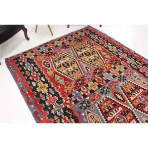 Alfombra Turca de 5.8x11 pies, Alfombra Grande Vintage, Alfombra con Puntos Rojos y Azules - Product Image 1