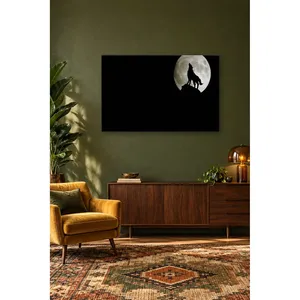 Impression sur toile Fida Black Night Wolf Silhouette hurlant au clair de lune - Product Image 5