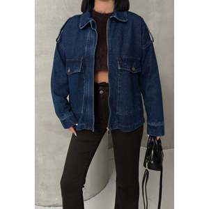 XLove Jeans Women's Brown 100% Cotton <b>Denim</b> <b>Jacket</b> with Pockets, Classic Regular Fit, Long Sleeve, Turn-down Collar for Autumn - Product Image 3