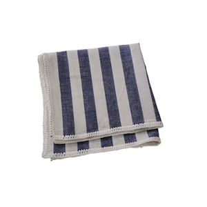 Hand-Knitted Edge Grey and <b>White</b> Striped Linen <b>Pocket</b> <b>Square</b> for Suit Jackets - Product Image 1