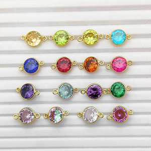 Gold Plated 925 Sterling Silver <b>Garnet</b> CZ Round Bezel Connector Charms Jewelry Making Link Cz Charm Bulk Wholesale Suppliers - Product Image 4