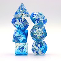 Ensemble de dés carrés à bords vifs en résine pour D&D, jeu de rôle, D4 D6 D8 D10 D12 D20, 7 pièces, noyau liquide transparent violet, écologique, RPG