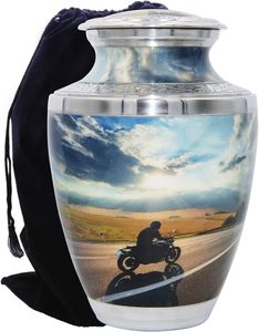 Urna de cremación para amantes de la motocicleta con bolsas de terciopelo y grabado personalizado, urna funeraria para motociclistas (Grande) - Product Image 2