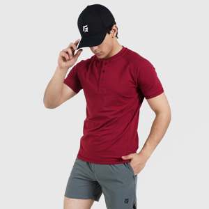 M024 Slim Fit Maroon Short Sleeves T-Shirt Printed Solid Pattern Tee with Silk <b>Screen</b> Printing Knitted Fabric Garment Dyed - Product Image 3