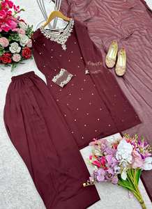 ชุดแต่งกายชาวปากีสถานแบบใหม่ผ้าจอร์เจียประดับบานผ้าทอลายดอก - Product Image 3